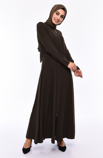 Zippered Crepe Abaya 0008-05 Khaki 0008-05