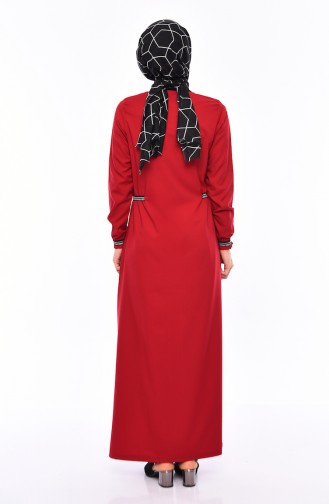 Shirred Detail Abaya 99197-02 Claret Red 99197-02