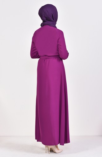 Pearly Belted Abaya 1391-02 Purple 1391-02