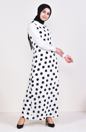 فستان بدون أكمام بتصميم مُنقط 7029-01 لون أبيض 7029-01