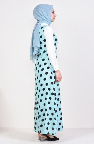 فستان بدون أكمام بتصميم مُنقط 7029-04 لون أخضرمائل للأزرق 7029-04