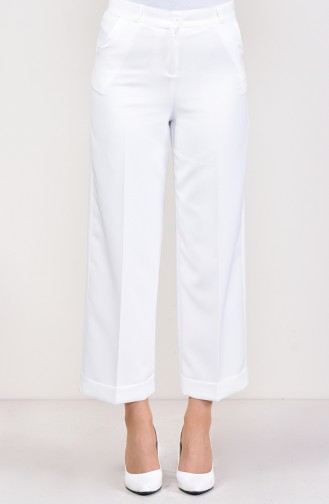 Pockets Straight Cuff Trousers 0233-01 White 0233-01