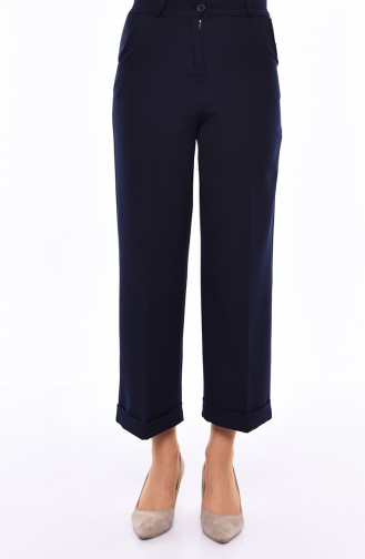 Pockets Straight Cuff Trousers 0233-02 Navy 0233-02
