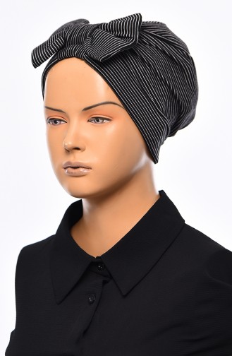 Striped Bow Bonnet 1035-01 Black 1035-01