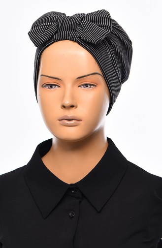 Striped Bow Bonnet 1035-01 Black 1035-01