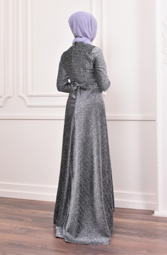 Silvery Belted Evening Dress 9065-01 9065-05 Black 9065-05