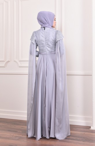 Gray Hijab Evening Dress 6158-01