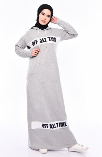 فستان رياضي بتصميم مُطبع 9051-06 لون رمادي 9051-06