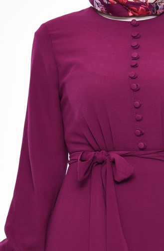Knopf detaillierte Kleid mit Gürtel 3063-01 Zwetschge 3063-01