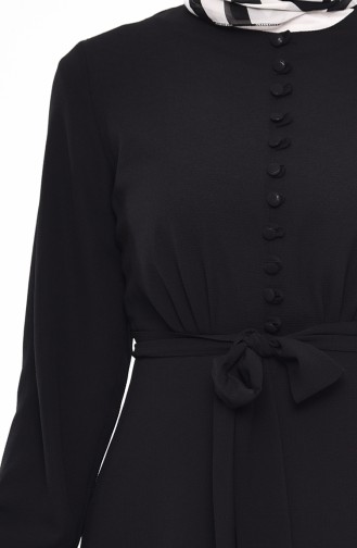 Düğme Detaylı Kuşaklı Elbise 3063-02 Siyah