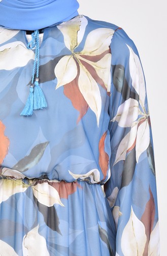 فستان شيفون بتصميم مطبع 5650-02 لون نيلي 5650-02