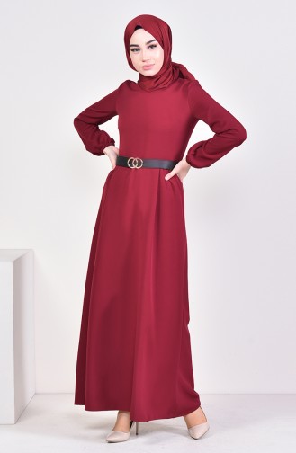 Belted Dress  5657-01 Claret Red 5657-01