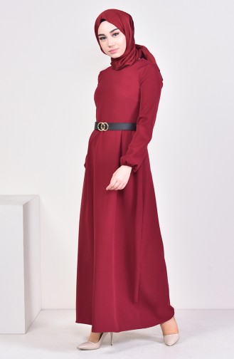 Belted Dress  5657-01 Claret Red 5657-01
