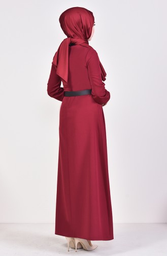 فستان بتصميم حزام للخصر 5657-01 لون خمري 5657-01