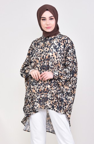 Leopar Desenli Tunik Panço 1004-02 Siyah Hardal