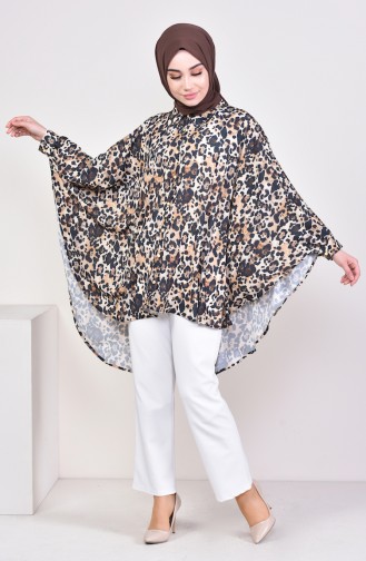 Poncho Tunique a Motifs Léopard 1004-02 Noir Moutarde 1004-02