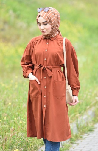 Buttoned Belted Tunic 1249-01 Tobacco 1249-01