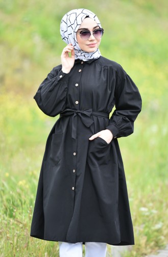 Buttoned Belted Tunic 1249-03 Black 1249-03