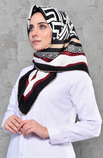 شال تول بتصميم مُطبع 70107-05 لون اسود وخمري 70107-05