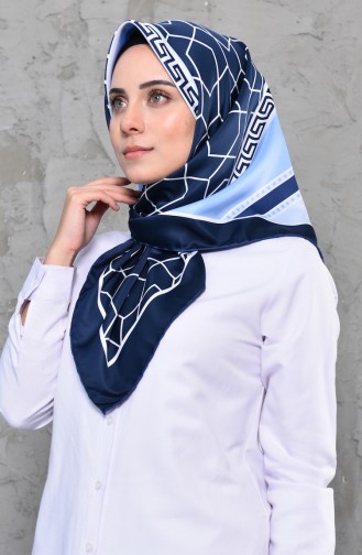 شال تول بتصميم مُطبع 70108-04 لون كحلي وازرق فاتح 70108-04