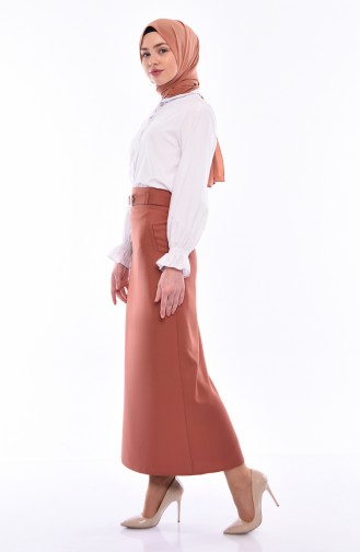 تنورة كلوش بتصميم حزام للخصر 0410-01 لون عسلي مائل للبرتقالي 0410-01