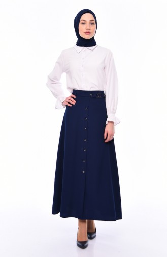 Button Detailed Skirt 0411-04 Navy 0411-04