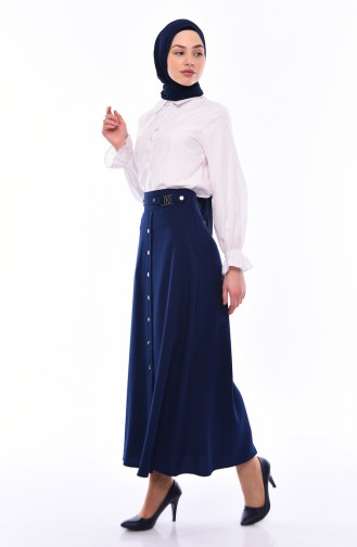 Button Detailed Skirt 0411-04 Navy 0411-04