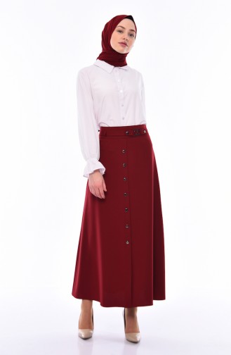 Button Detailed Skirt 0411-05 Bordeaux 0411-05