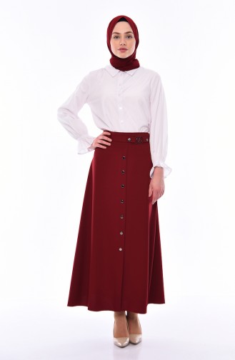 Button Detailed Skirt 0411-05 Bordeaux 0411-05