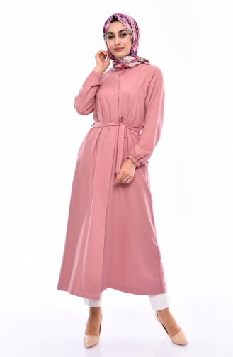 Hidden Buttoned Belt Abaya 5454-08 dry Rose 5454-08