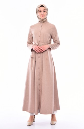 Buttoned Belted Abaya 2066-01 Mink 2066-01