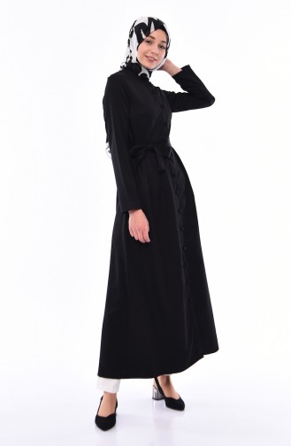 Buttoned Belted Abaya 2066-02 Black 2066-02