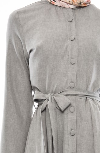 Buttoned Belted Abaya 2066-03 Khaki 2066-03
