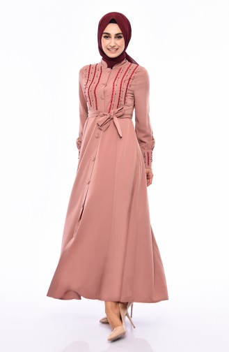 Pearly Belted Abaya 1374-02 Powder 1374-02