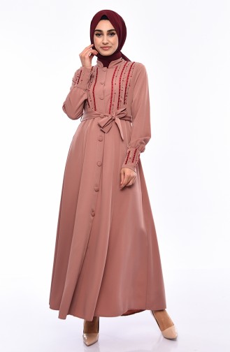 Pearly Belted Abaya 1374-02 Powder 1374-02