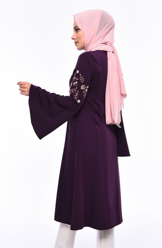 Embroidered Sleeve Midi Abaya 1392-01 Dark Purple 1392-01