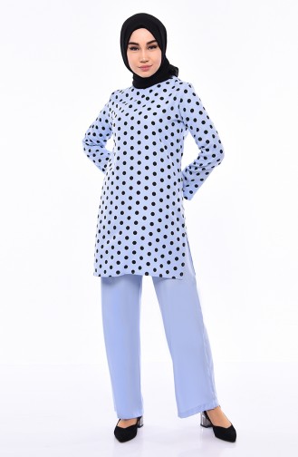 Polka Dot Tunic Trousers Double Suit 3091-02 Baby Blue 3091-02
