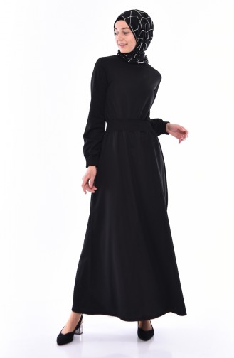 Beli Lastikli Elbise 4008-01 Siyah