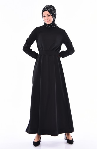فستان بتصميم مطاط عند الخصر 4008-01 لون أسود 4008-01