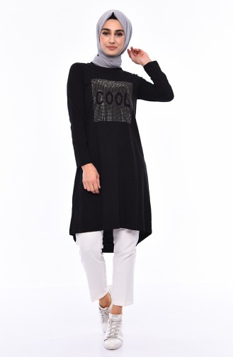 Stone Printed Asymmetrical Tunic 1271-02 Black 1271-02