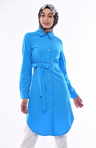 Belted Button Tunic 1393-04 Turquoise 1393-04