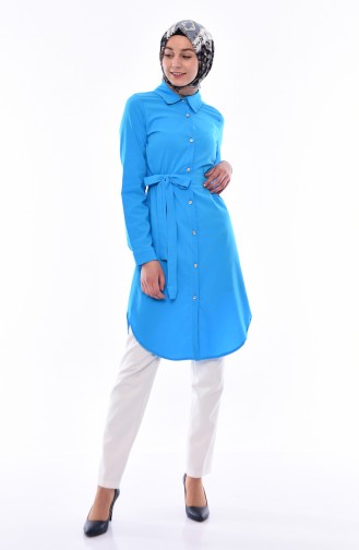 Belted Button Tunic 1393-04 Turquoise 1393-04