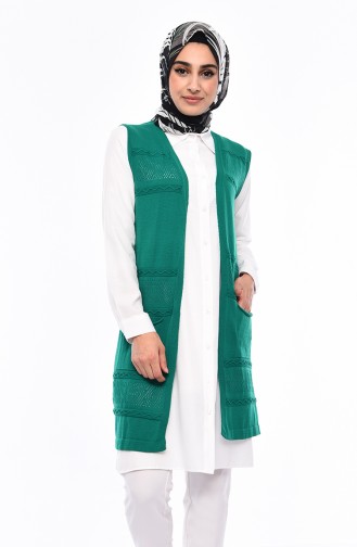 Gilet Tricot avec Poches 4124-15 Vert 4124-15