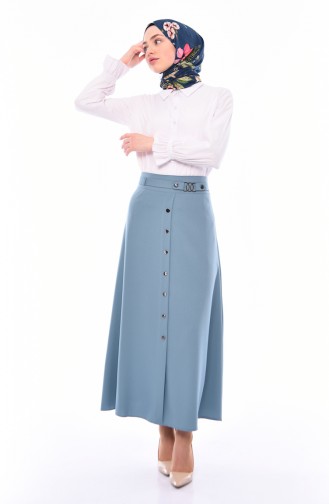 Button Detailed Skirt 0411-01 Cagla Green 0411-01