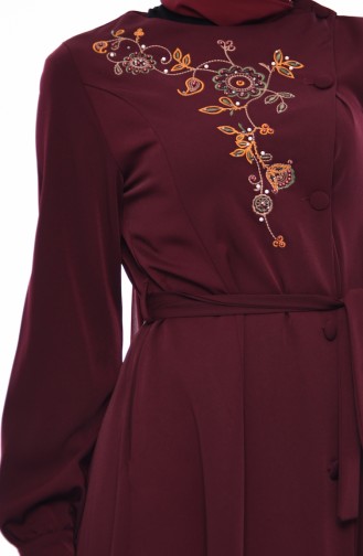Pearly Belted Abaya 1376-01 Cherry 1376-01
