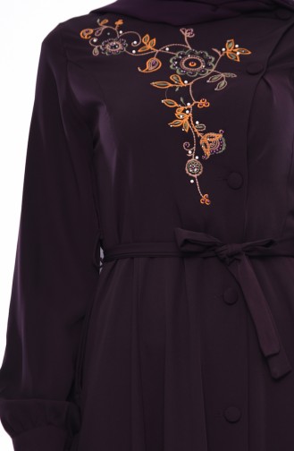Pearly Belted Abaya 1376-02 Purple 1376-02