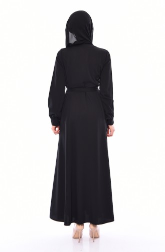 Abaya Perlées Avec Ceinture 1376-03 Noir 1376-03