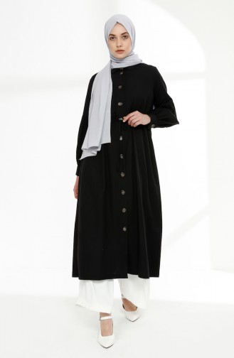 Arm Detailed Shirred Coat 9035-15 Black 9035-15