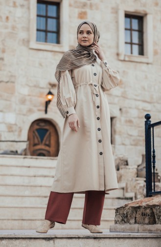 Arm Detailed Shirred Coat 9035-13 Beige 9035-13