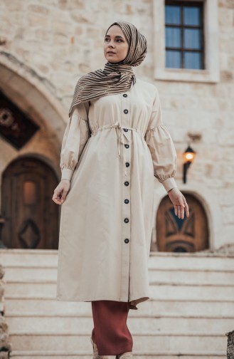 Arm Detailed Shirred Coat 9035-13 Beige 9035-13